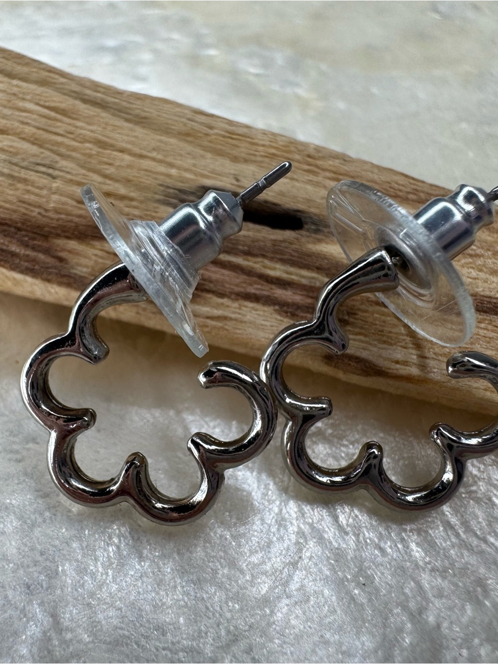 Silver Open Hoop Stud Earrings Lot 3 Pairs Butterfly Heart Flower
